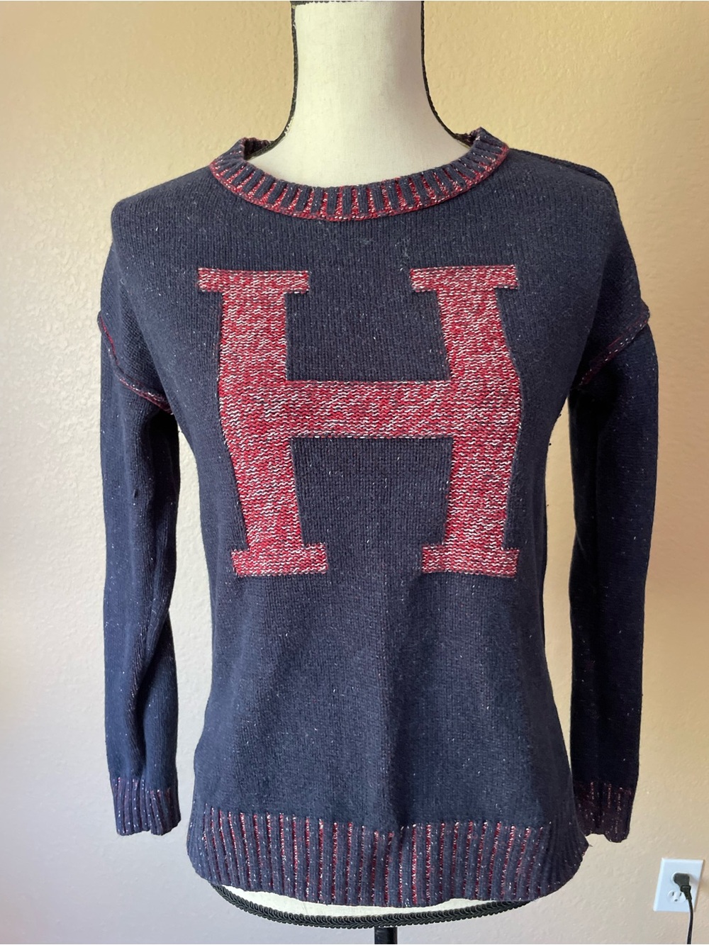 Tommy Hilfiger Varsity Knit Monogram Crewneck Sweater H letter retro XS